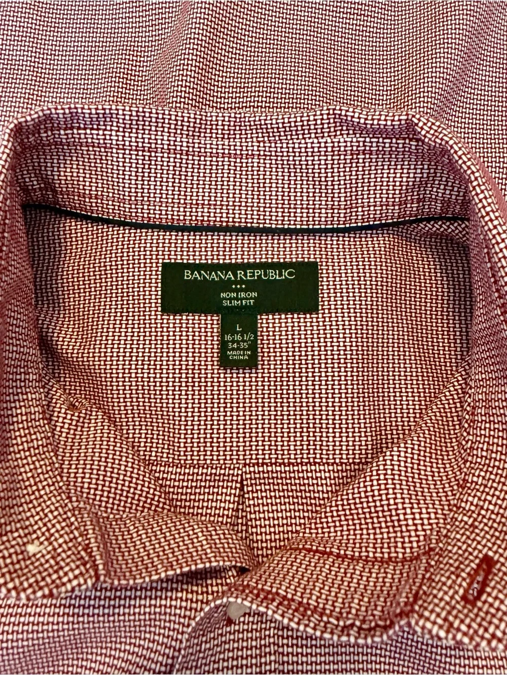 Banana Republic Men's Slim Fit Red Basket Weave Large Non Iron Dress Shirt